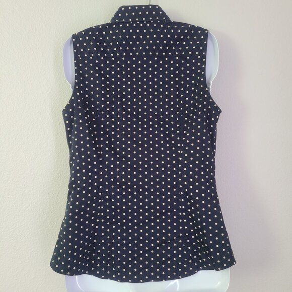 Express Sleeveless Button-Up Blouse Navy Blue & White Polka Dots women's M - Picture 3 of 9